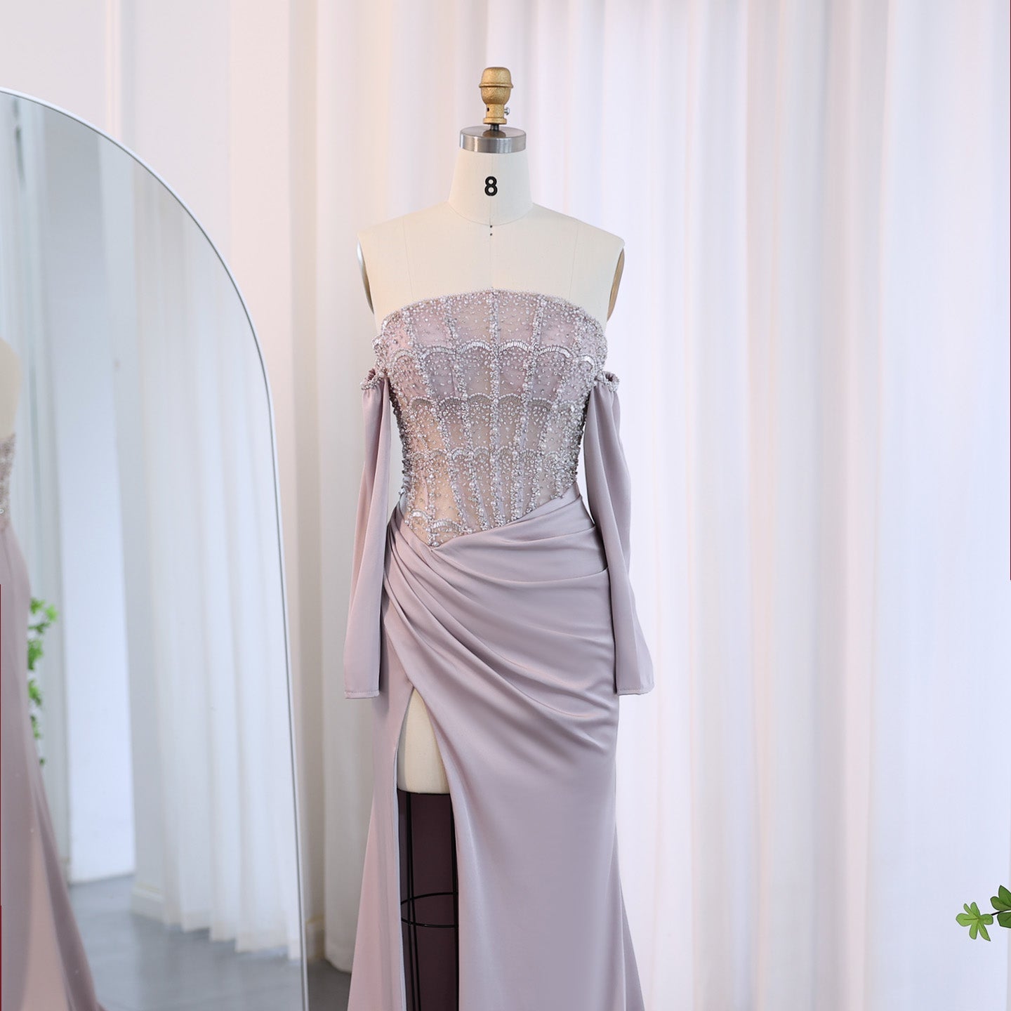 Luxury Mermaid White Evening Dress with High Slit