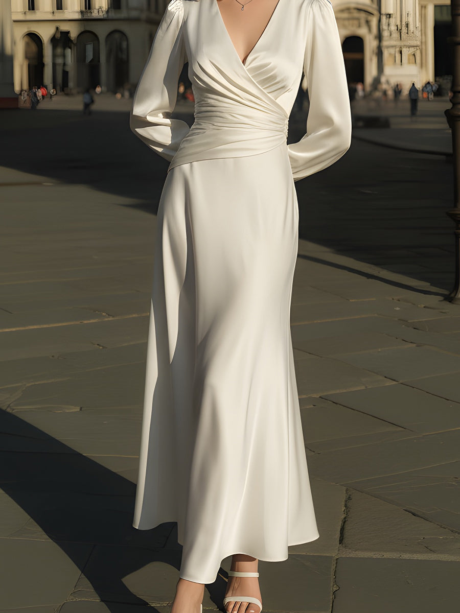 Ivory Satin Wrap Maxi Dress