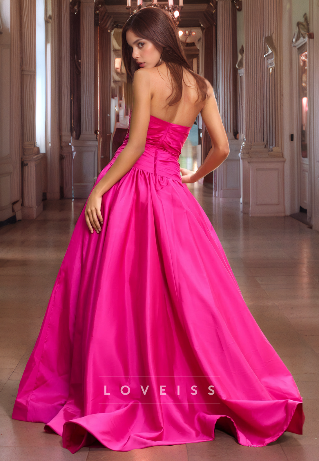 Strapless Sleeveless Pleated A-Line Prom Dress