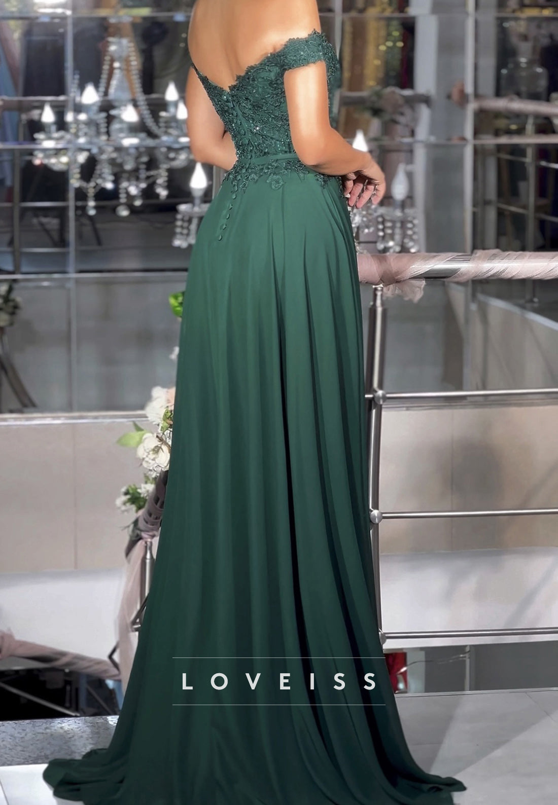 Off-Shoulder Strapless Appliques Side Slit Pleated A-Line Prom Dress