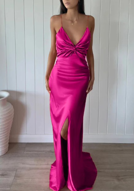 Light Yellow V Neck Straps Long Party Dress Wedding Guest Dres