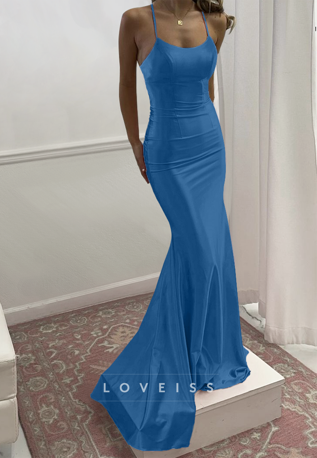 Scoop Spaghetti Straps Sleek Mermaid Prom Dress