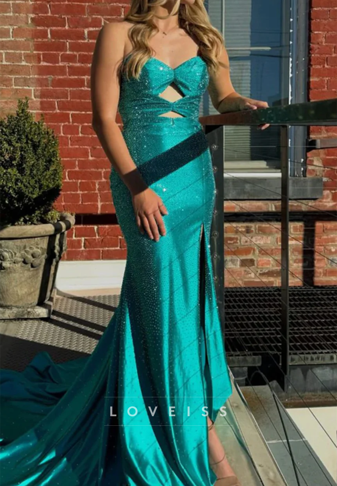 Sweetheart Strapless Illusion Beaded Sparkly Sheath Prom Dress