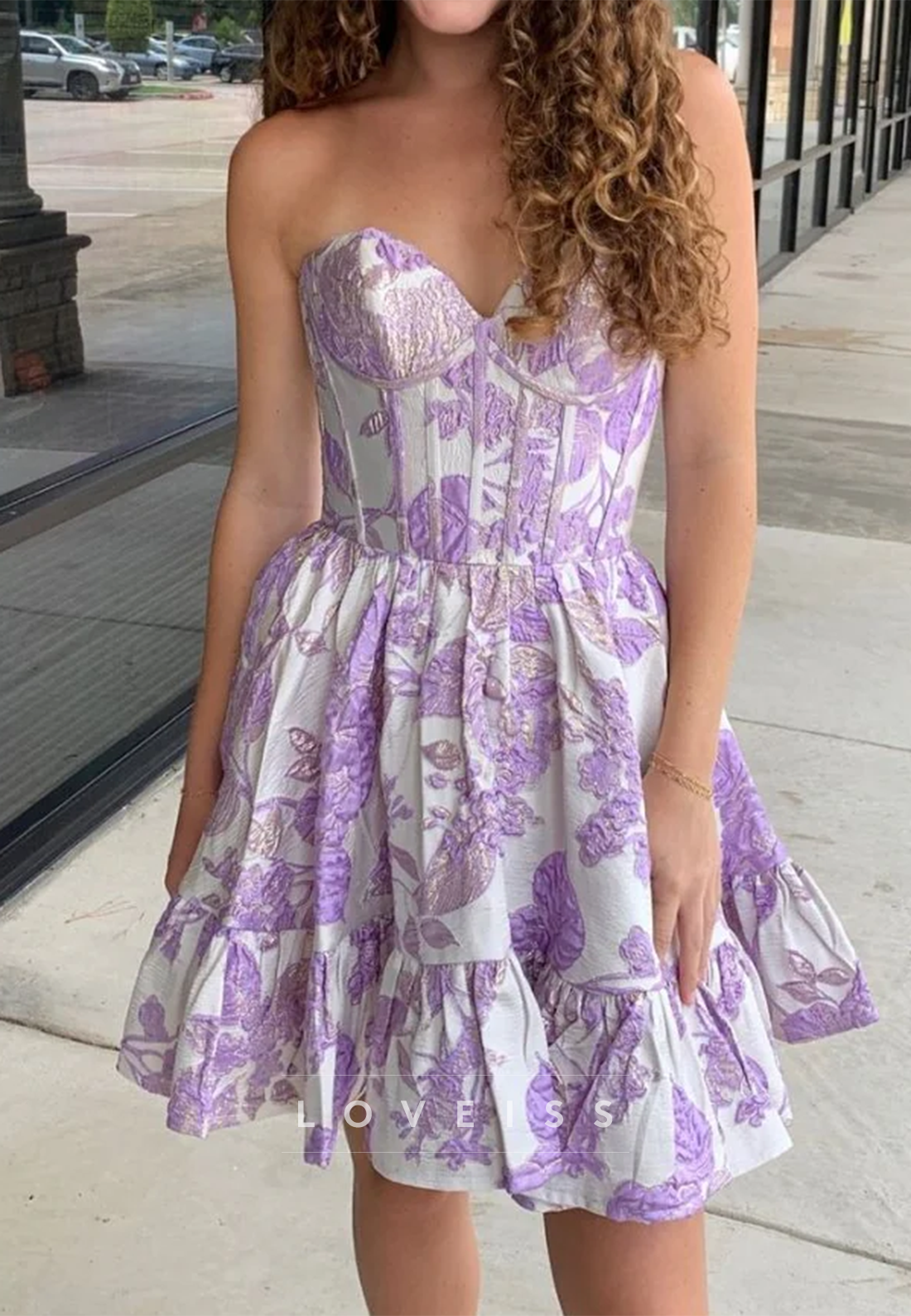 Sweetheart Floral Printed A-Line Short Party Homecoming Dress