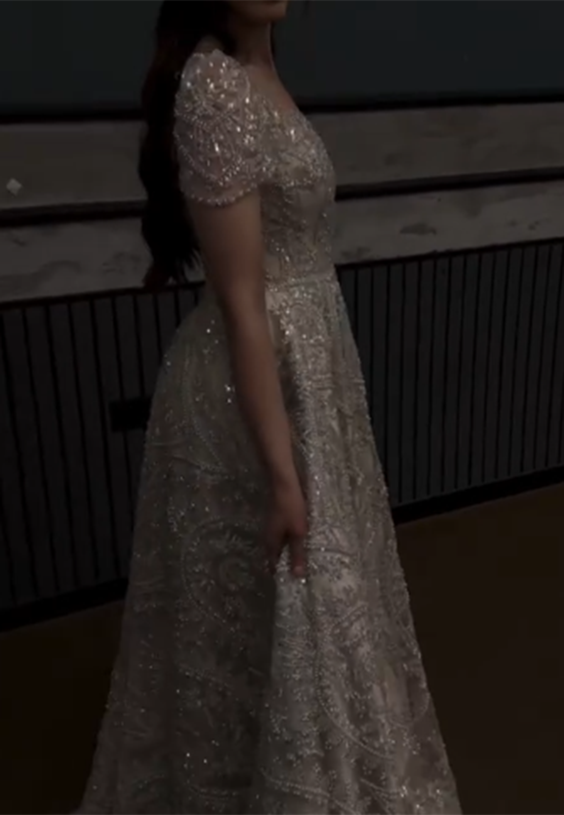 Square Short Sleeves Beaded Embroidery Sparkly A-Line Prom Evening Dress