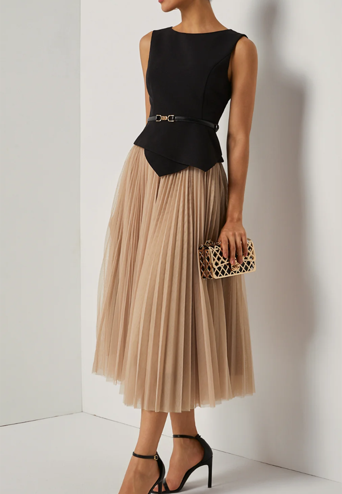 Asymmetrical Boat Neck Top with Skirt Two-Piece Set With Belt Loveiss Asymmetrical Boat Neck Top with Skirt Two-Piece Set With Belt Loveiss