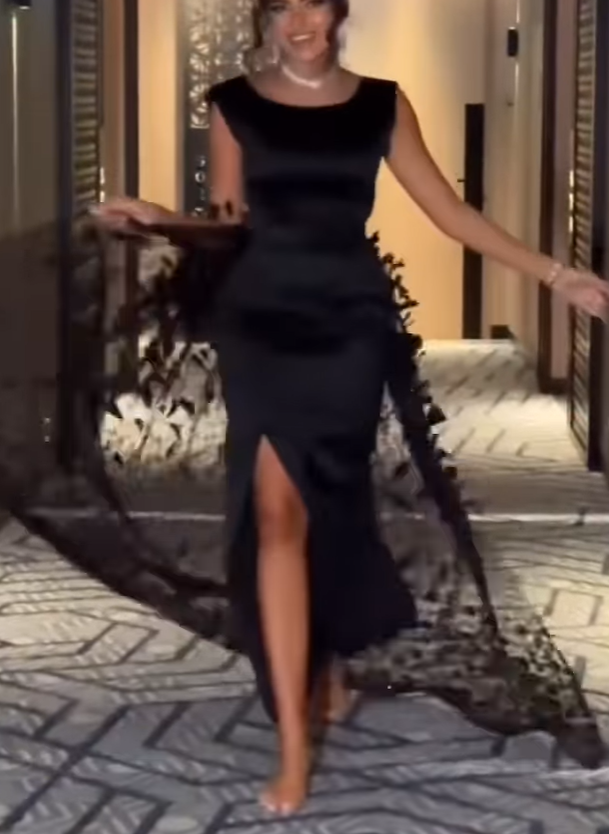 Scoop Straps Sleeveless Floral Sheath Evening Dress
