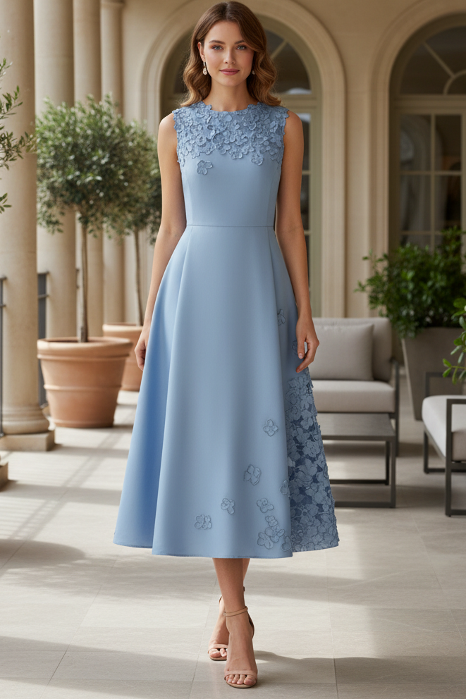 Scoop Sleeveless Appliques A-Line Wedding Guest Dress