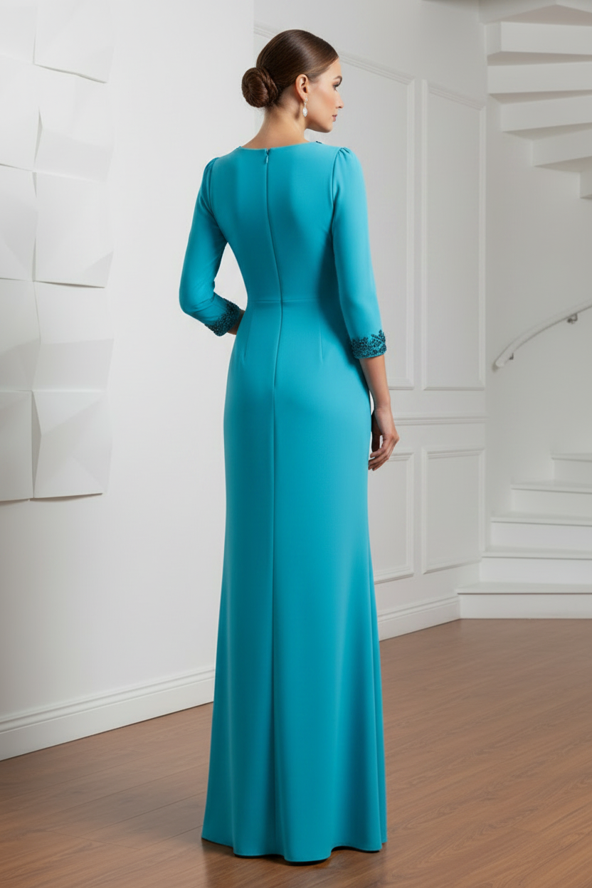 Scoop Long Sleeves Beaded Evening Dress