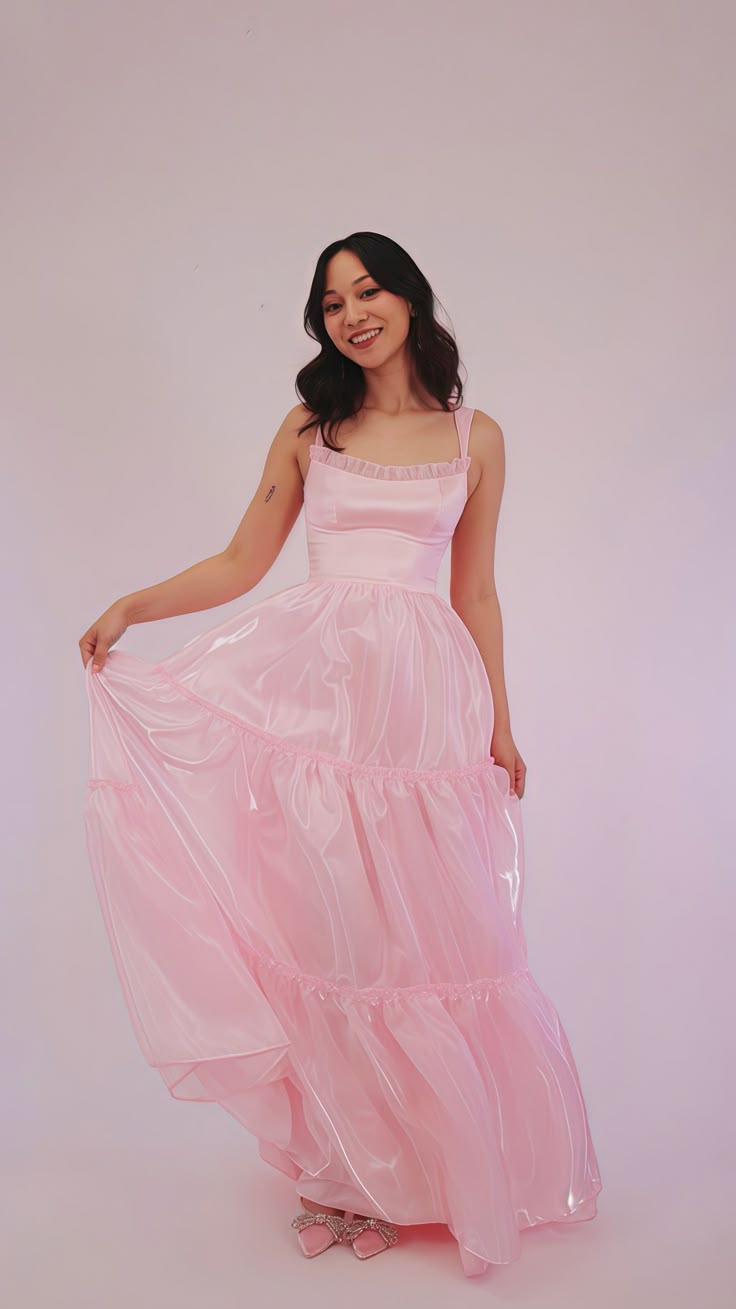 Stylish A Line Spaghetti Straps Pink Long Prom Dress with Lace