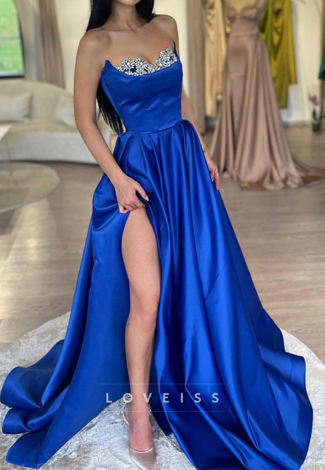 Sweetheart Sleeveless Beaded Pleated A-Line Prom Dress