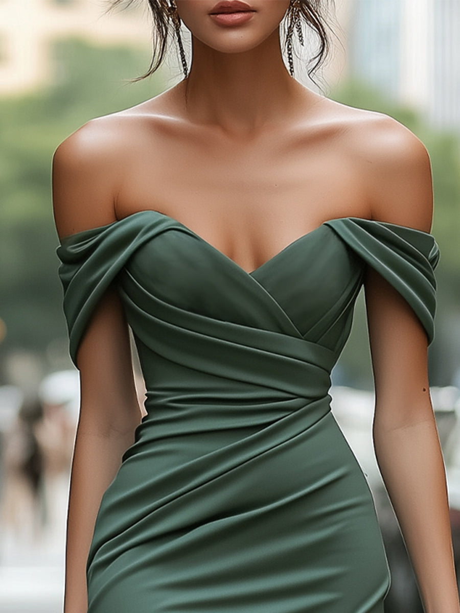 Elegant Emerald Off-Shoulder Bodycon Dress
