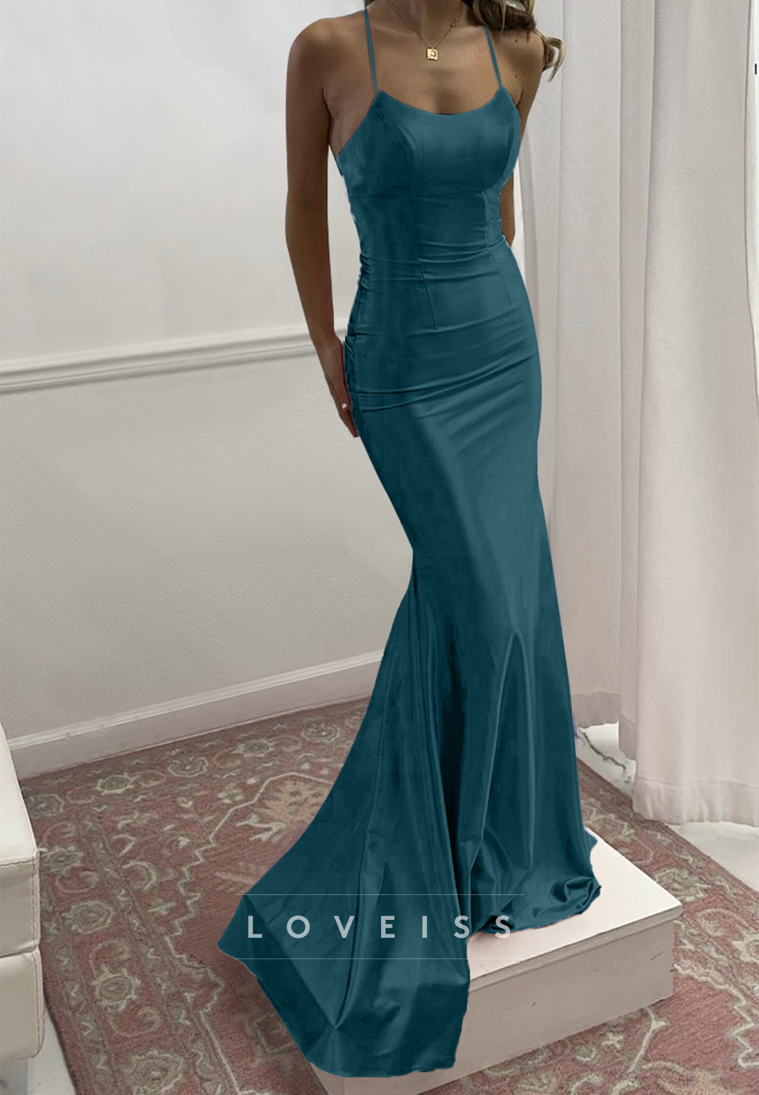 Scoop Spaghetti Straps Sleek Mermaid Prom Dress