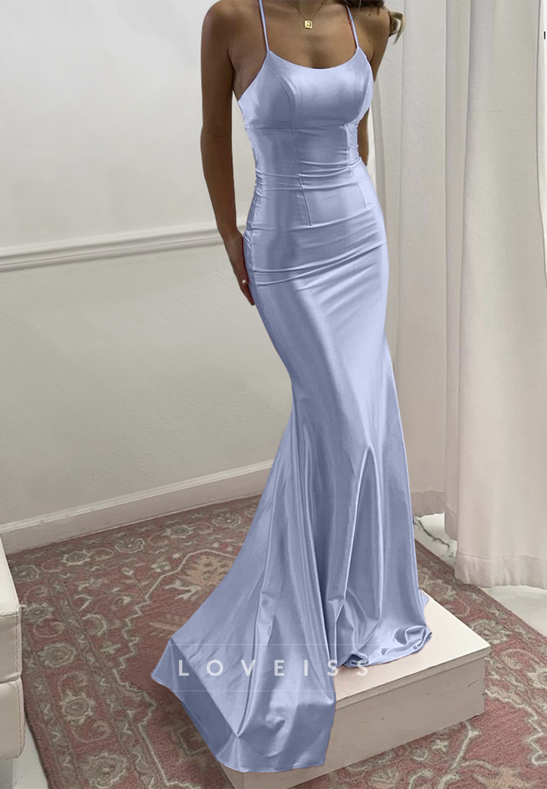 Scoop Spaghetti Straps Sleek Mermaid Prom Dress