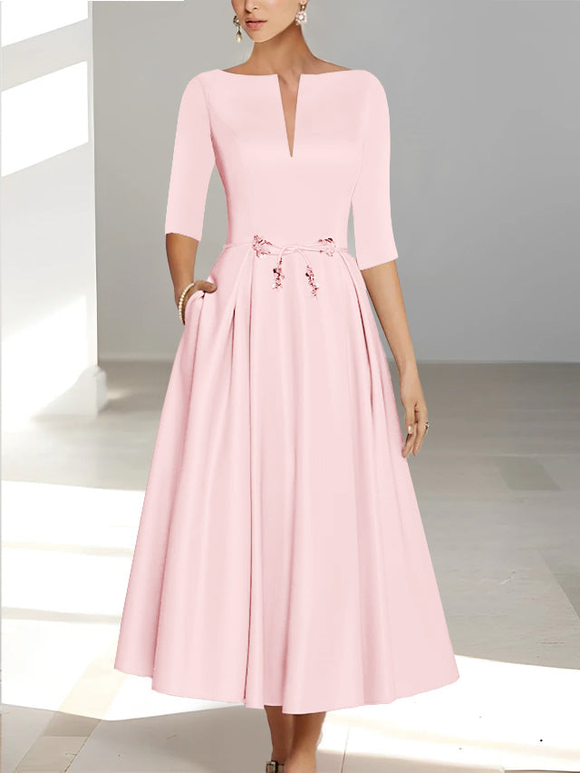 A-Line/Princess Half Sleeves Ankle Length Mother Of The Bride Dresses & Groom With Pockets