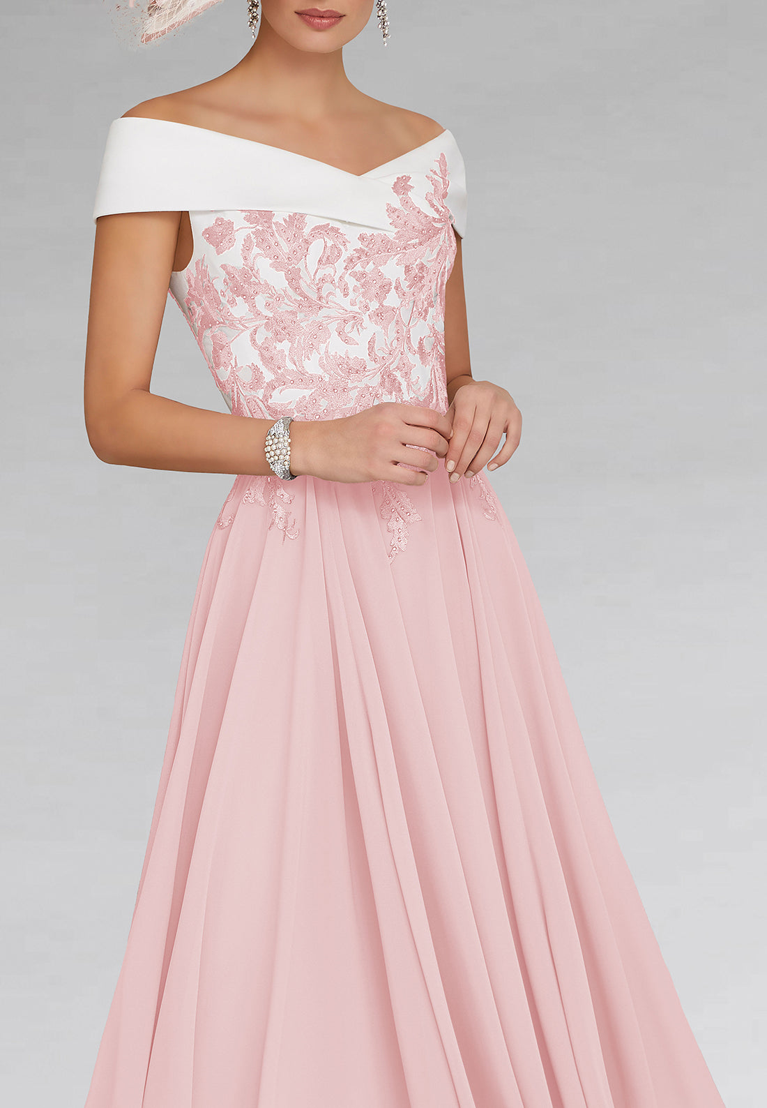 Off-Shoulder Strapless Appliques Pleated A-Line Mother of Bride Dress