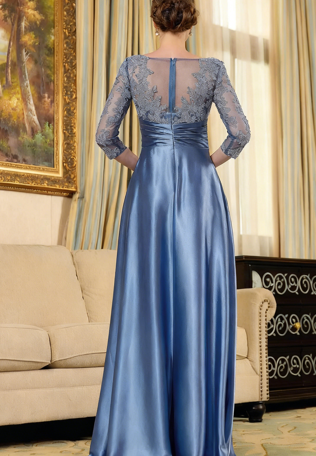 Stylish A-line Scoop Short Sleeves Appliques Lace Floor-Length Chiffon Mother of the Bride Dress