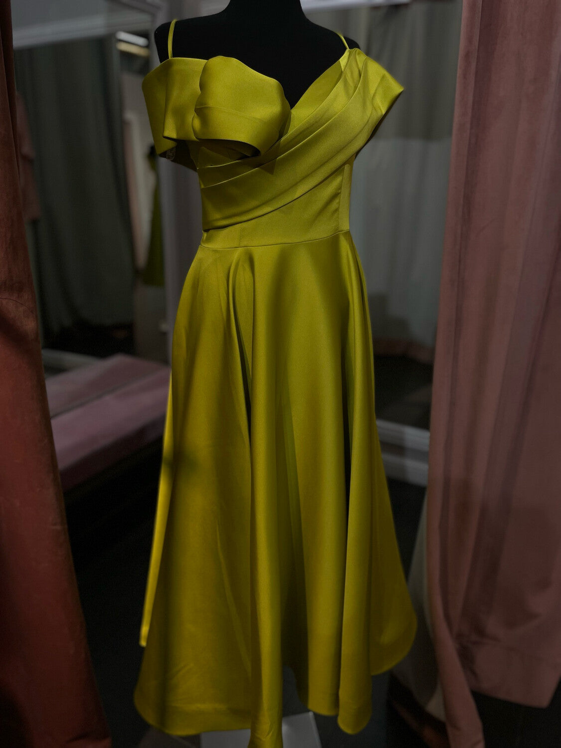 Apple green, midi dress.