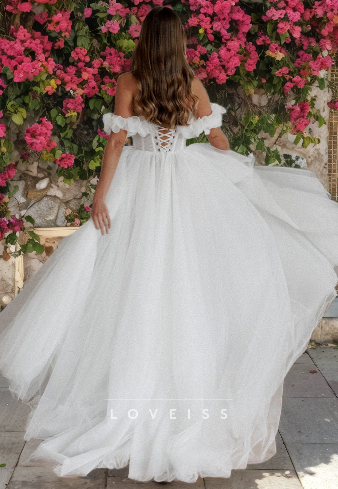 Off-Shoulder Strapless Tulle Ball Gown Wedding Dress