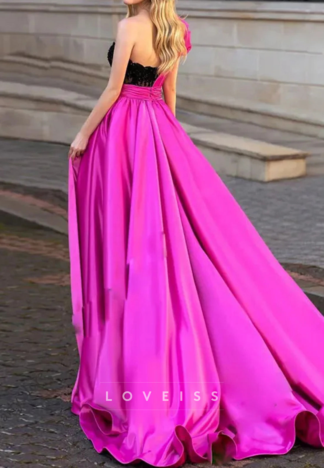One Shoulder Sleeveless Pleated Appliques A-Line Prom Dress