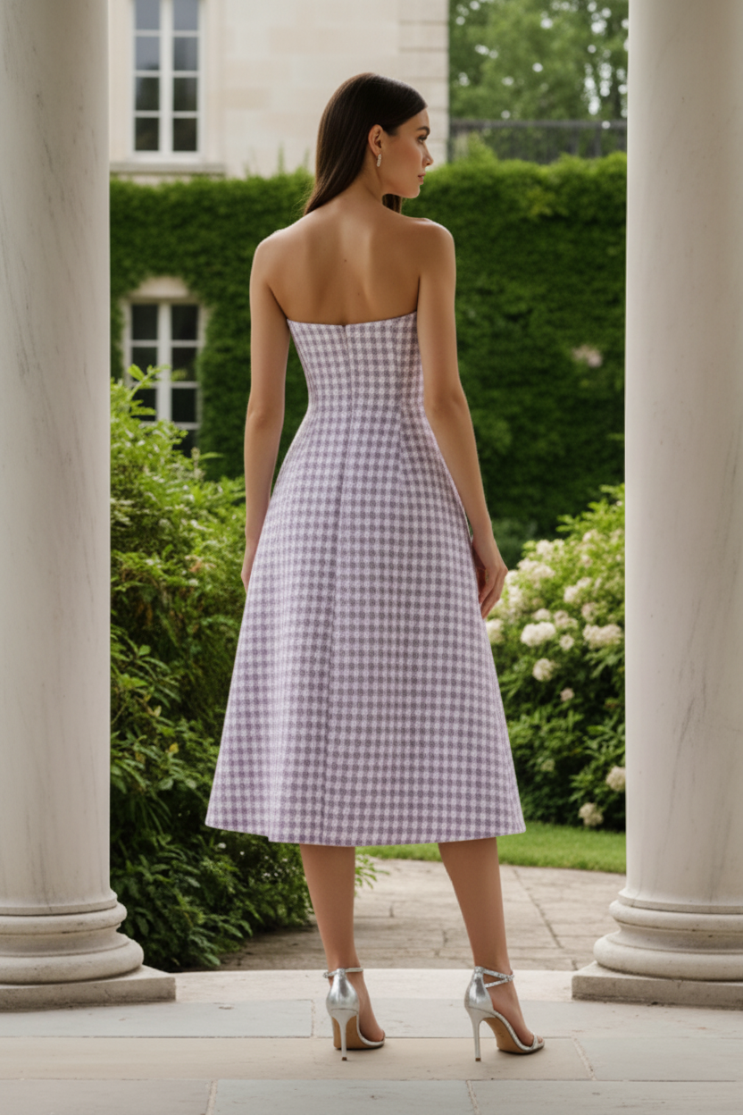 Wedding Guest Dress Embellished Boucle Strapless Midi Dress