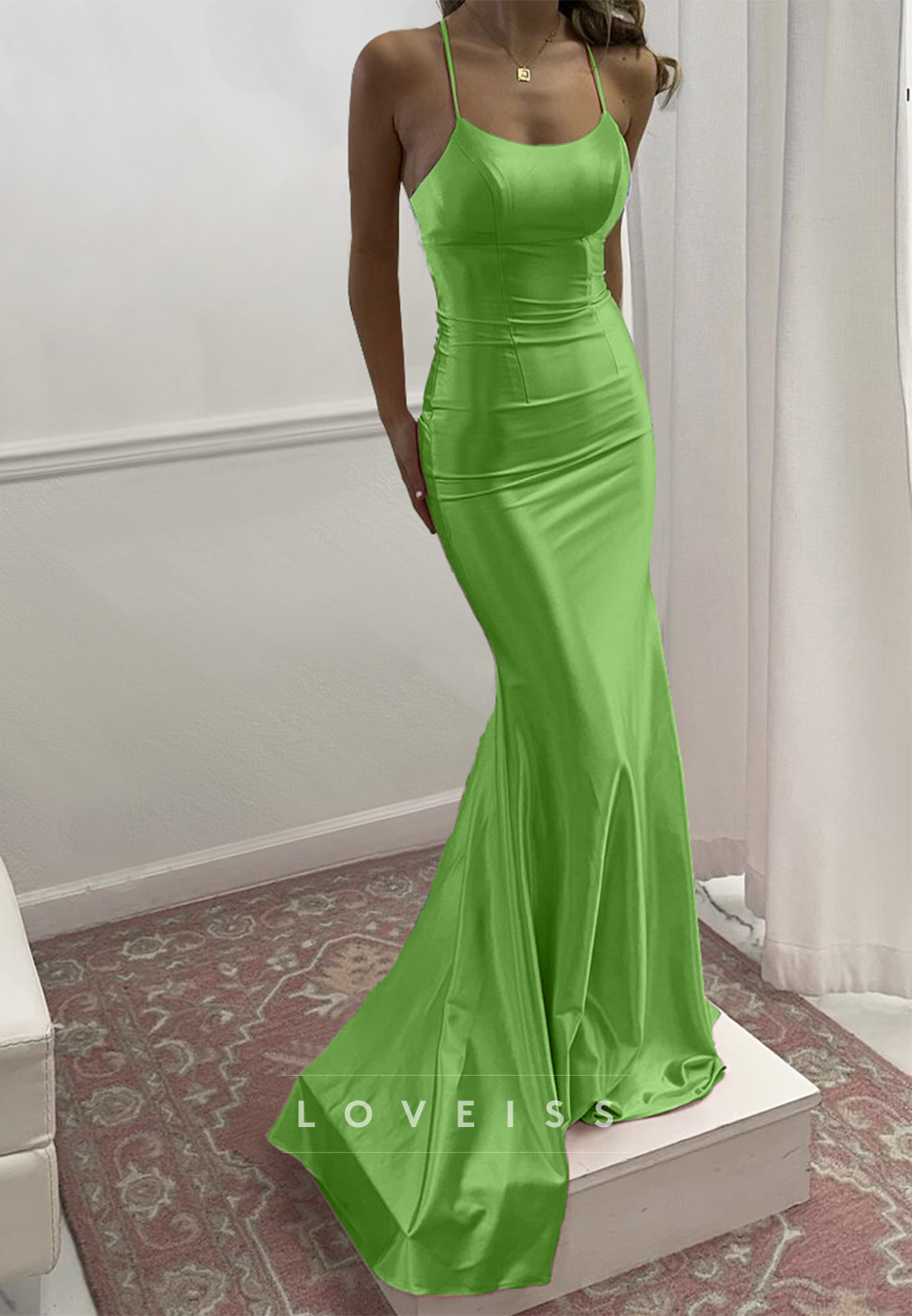 Scoop Spaghetti Straps Sleek Mermaid Prom Dress