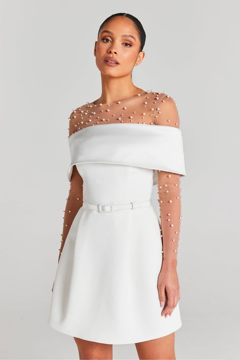 Elegant off-the-shoulder plain a-line fashion wedding mini dress