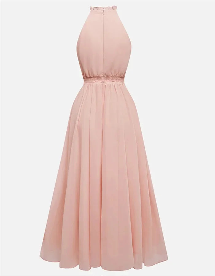 Blush Pink Halter Neck Pleated Dress