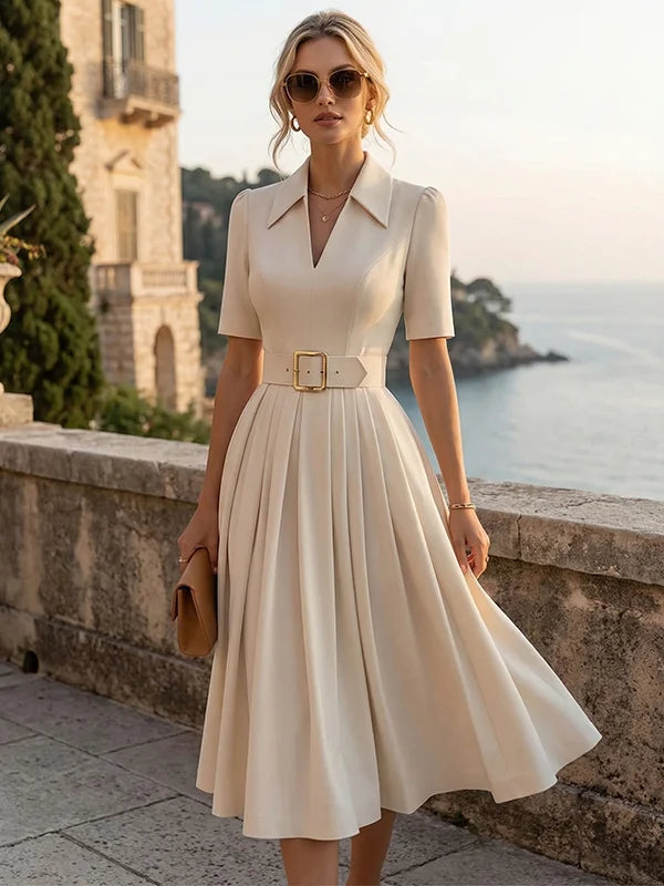 Light Beige Lapel Waist Blazer Dress