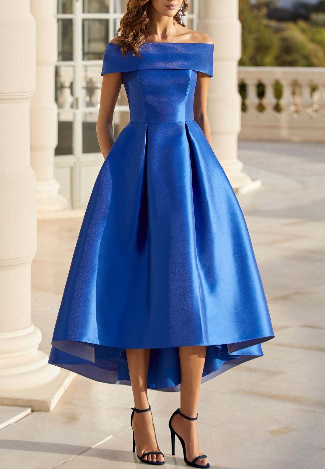 A-Line Off Shoulder Sleek Satin Elegant Ankle-Length Mother of the Bride Dress