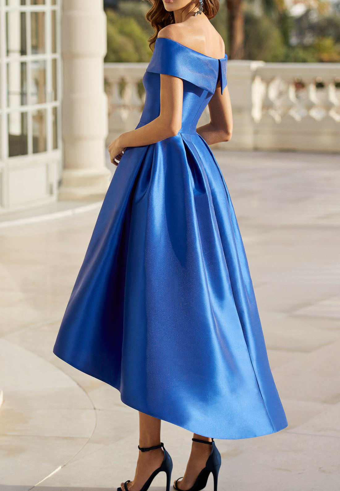 A-Line Off Shoulder Sleek Satin Elegant Ankle-Length Mother of the Bride Dress