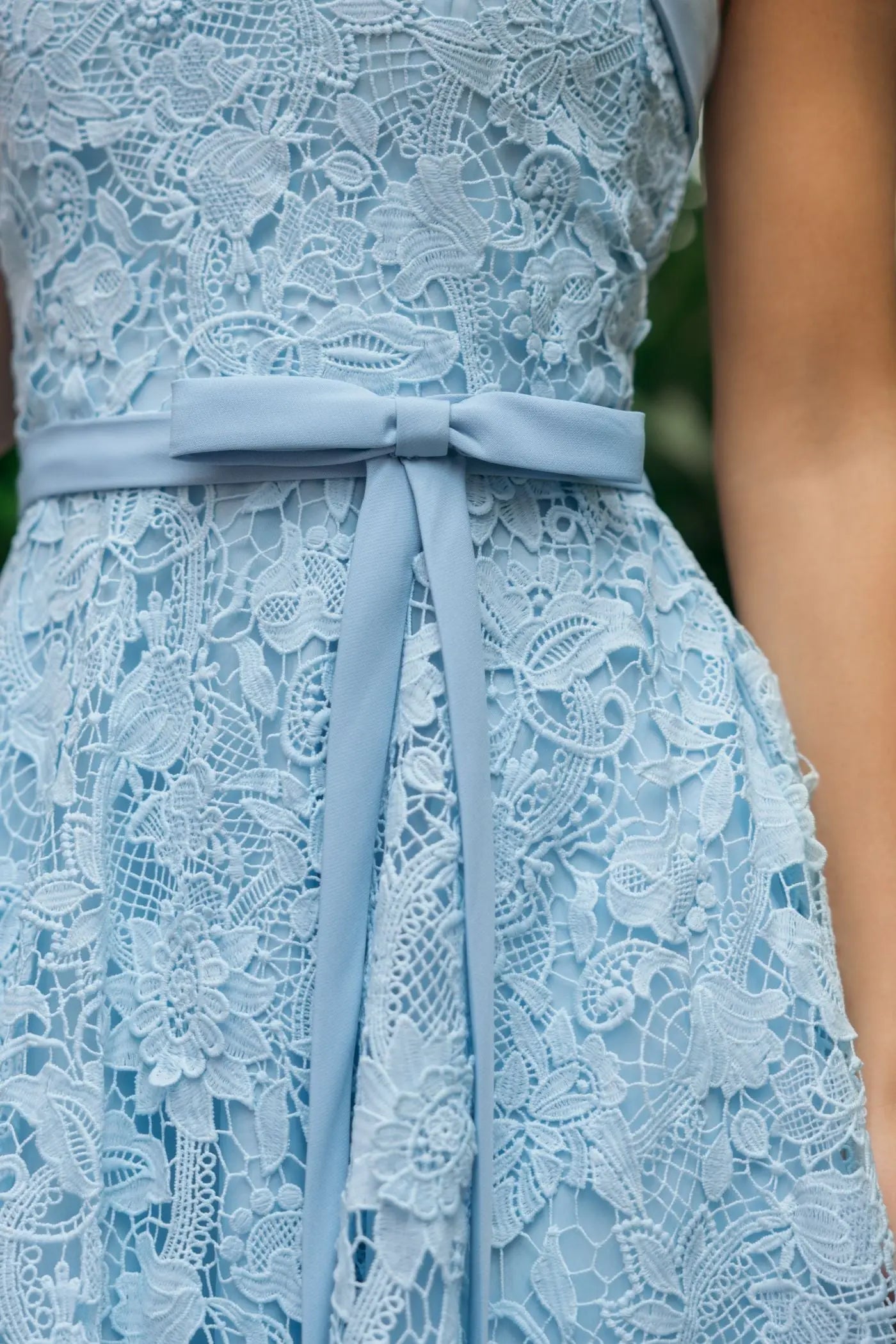 Wedding Guest Dress Blue Embroidered Lace Strapless Midi Dress