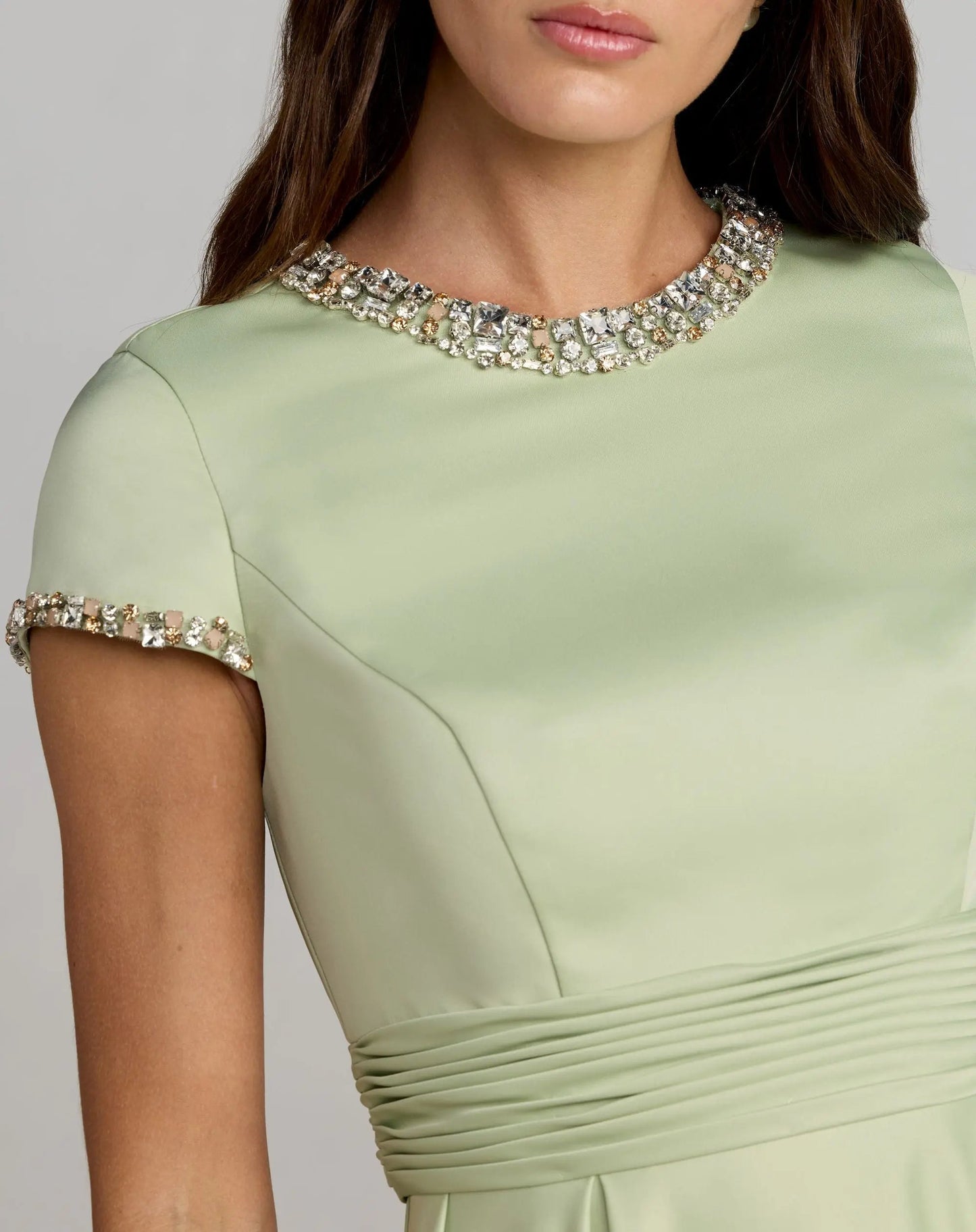 Scoop Short Sleeves Beaded A-Line Mother of Bride Dress
