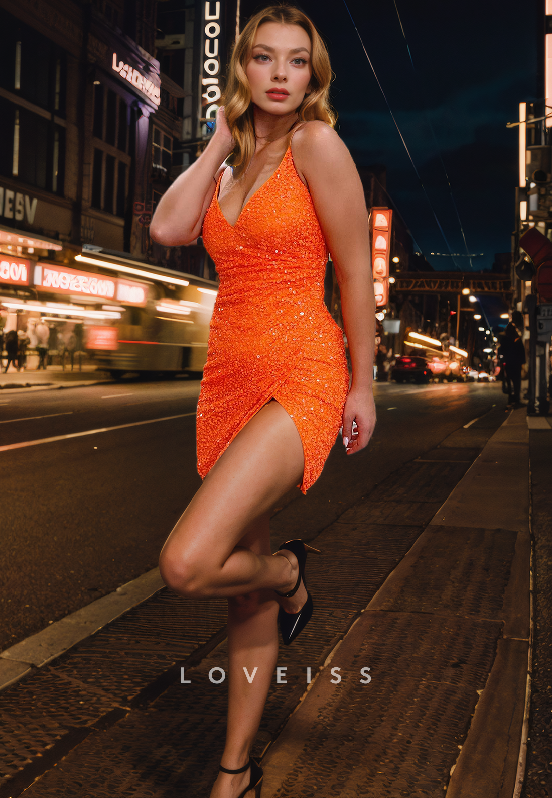 V-Neck Sleeveless Sequins Sparkly Sheath Short Homecoming Dress