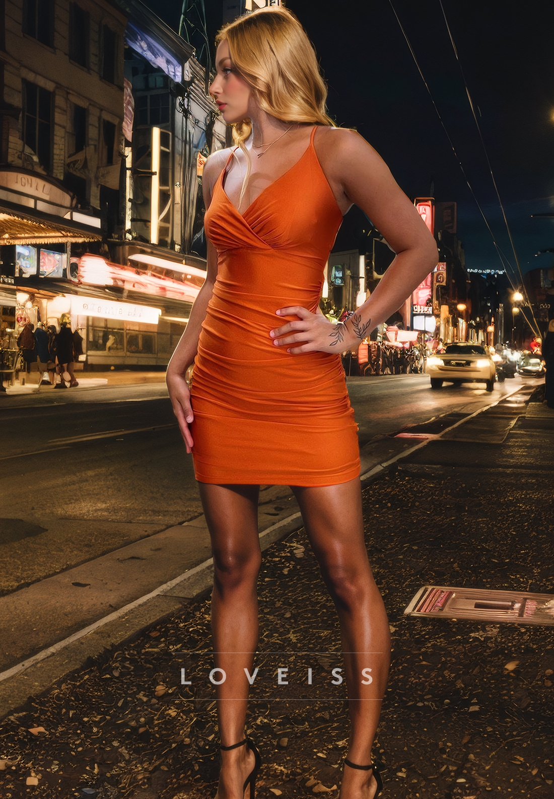 V-Neck Sleeveless Sleek Satin Sheath Short Homecoming Dress