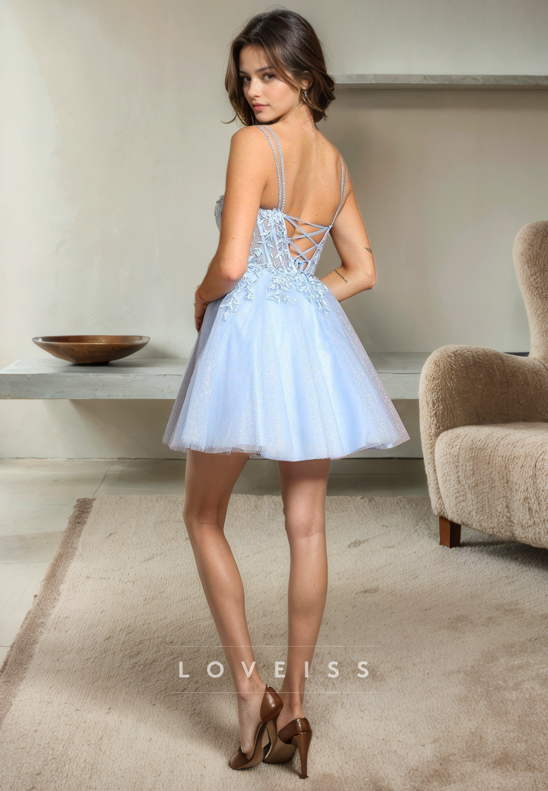 A Line Beads Straps Appliques Cute Homecoming Dress Short Graduation Dress