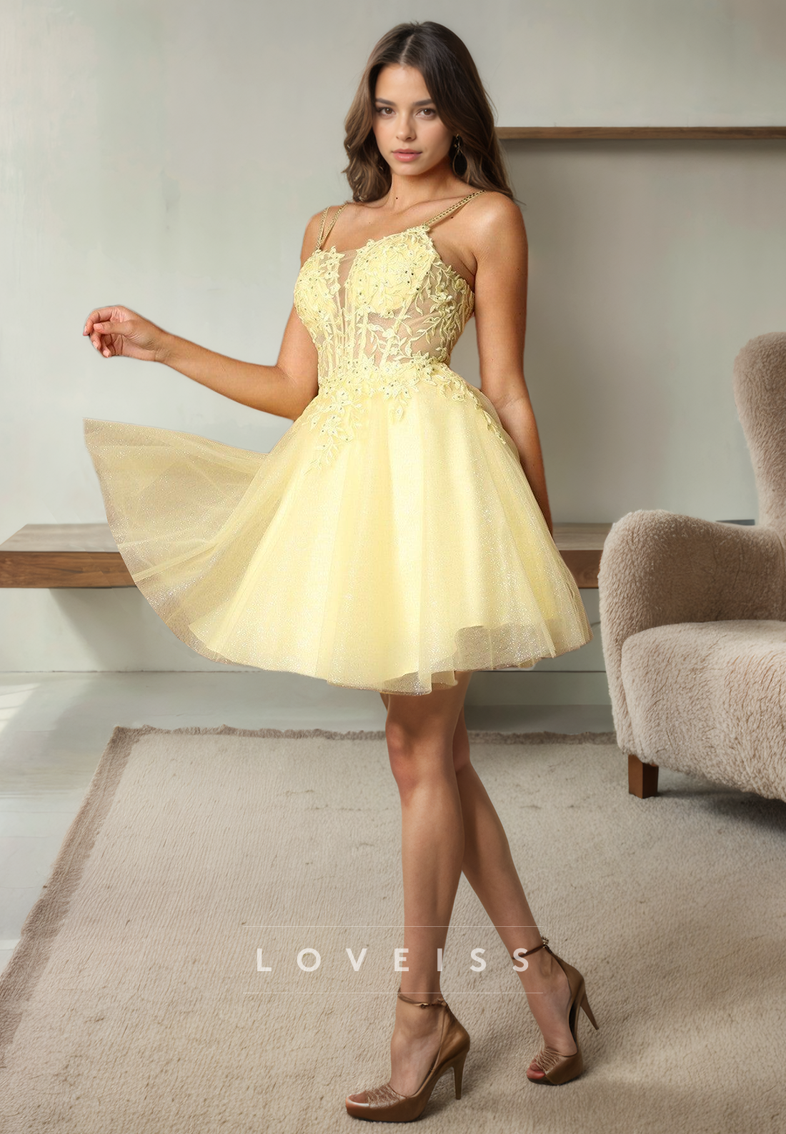A Line Beads Straps Appliques Cute Homecoming Dress Short Graduation Dress