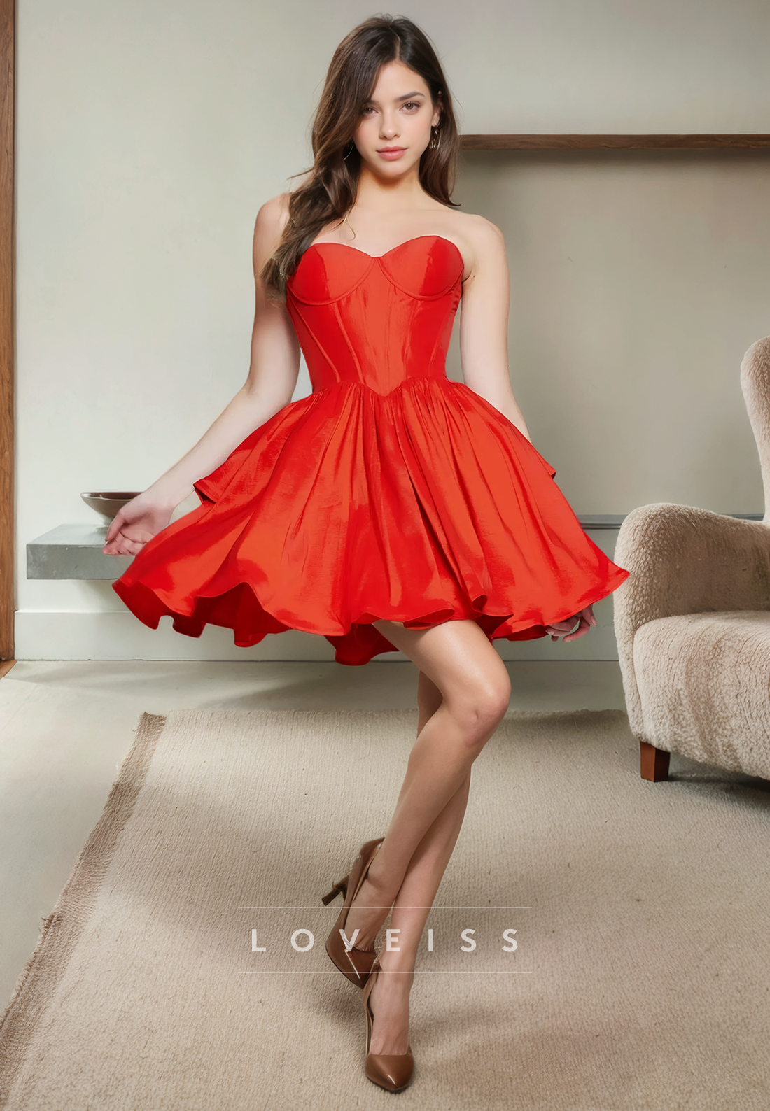 A Line Sweetheart Red Homecoming Dress with Pockets Short Graduation Dress
