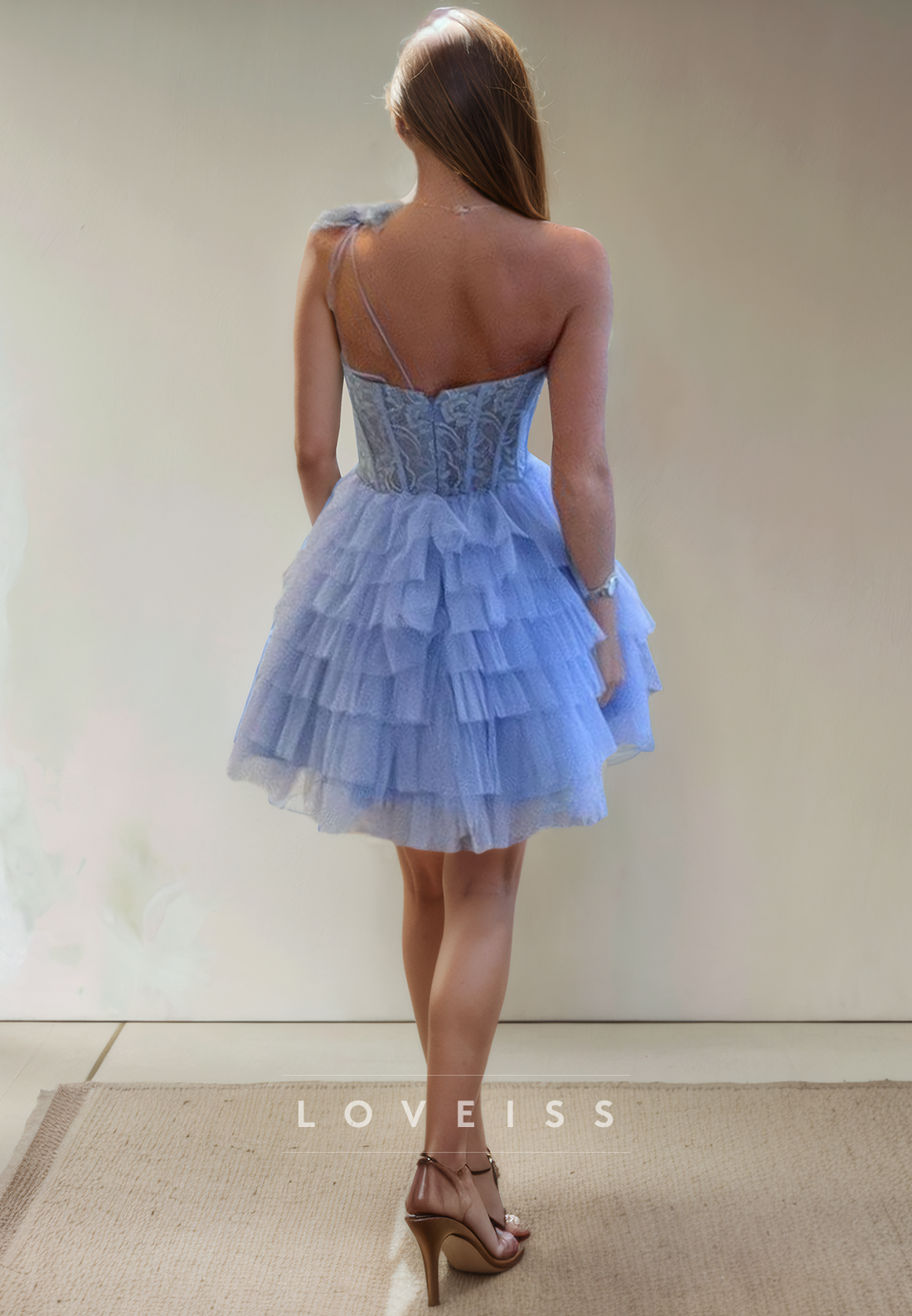 A Line One Shoulder Lace Homecoming Dress Short Graduation Dress