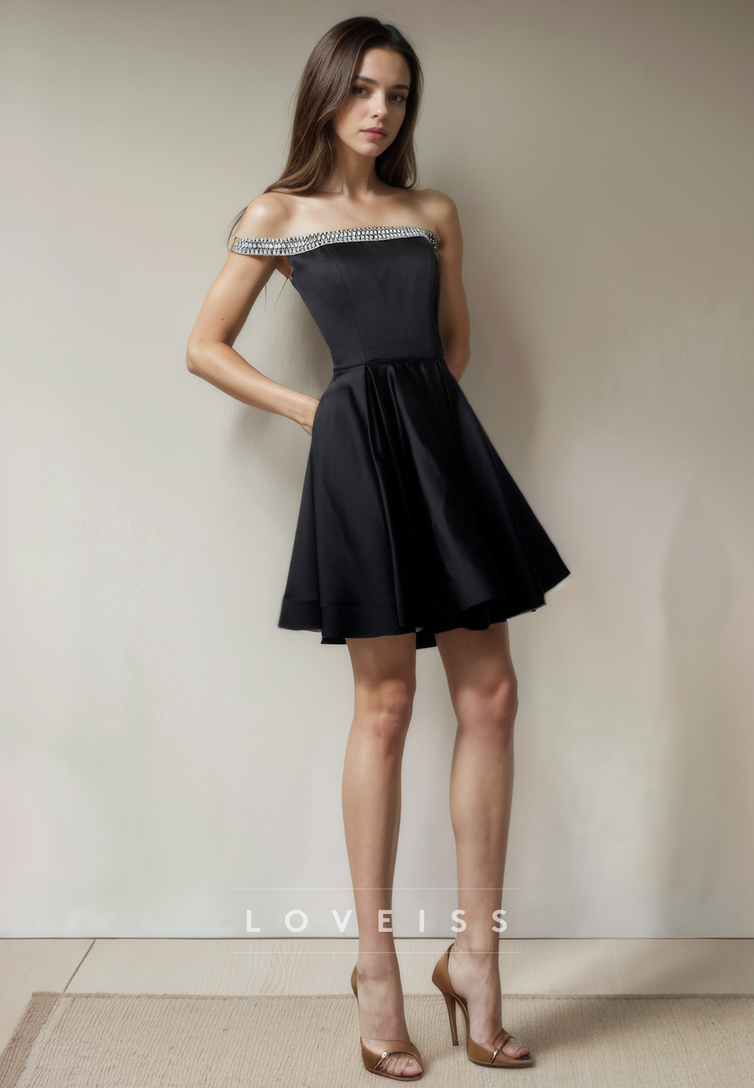 A Line Off Shoulder Beads Short Homecoming Dress with Pockets Graduation Dress