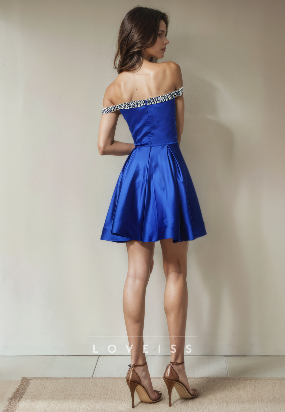 A Line Off Shoulder Beads Short Homecoming Dress with Pockets Graduation Dress