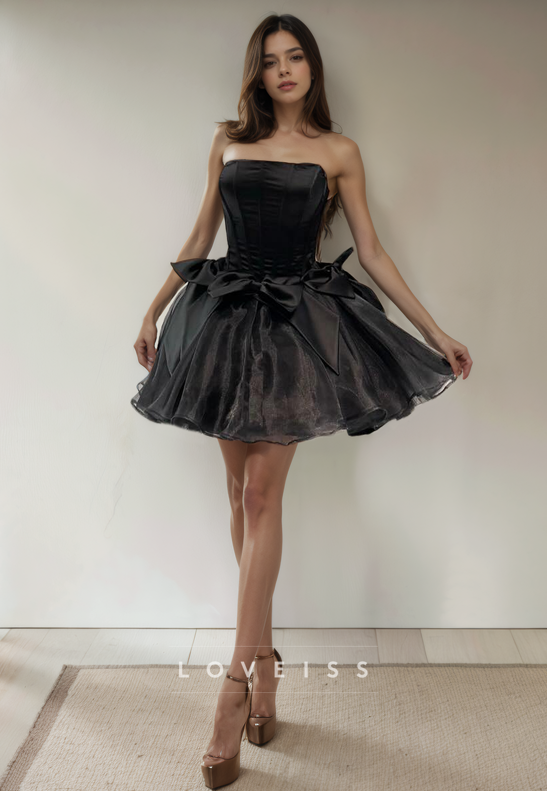 A Line Strapless Cute Bow Pink Homecoming Dress Short Graduation Dress