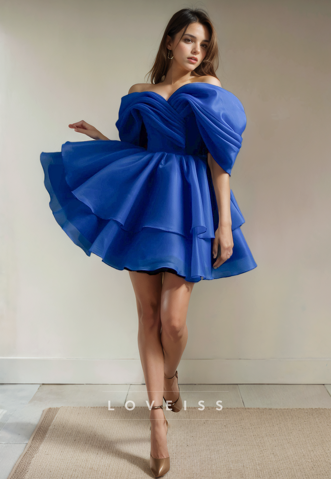 A Line Off Shoulder Pleats Short Homecoming Dress Cute Prom Party Dress