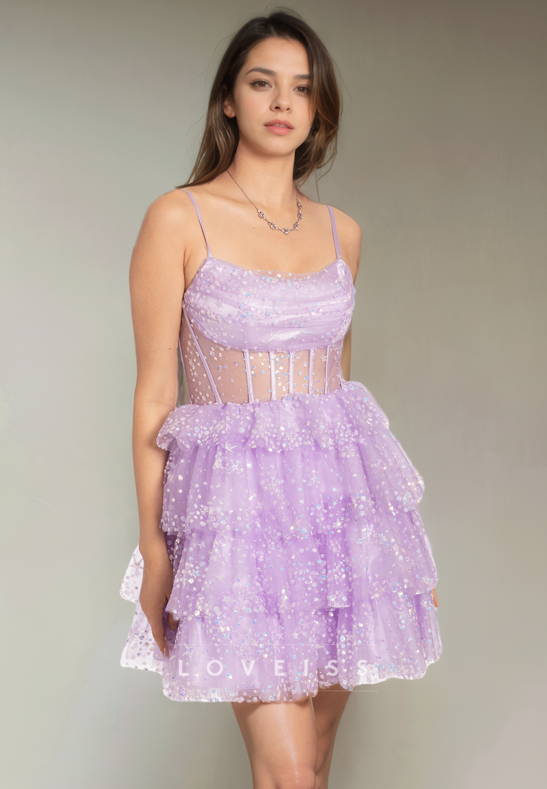 A Line Scoop Tulle Tiered Short Homecoming Dress Cute Graduation Dress