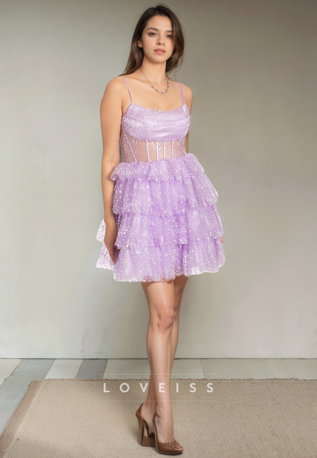A Line Scoop Tulle Tiered Short Homecoming Dress Cute Graduation Dress