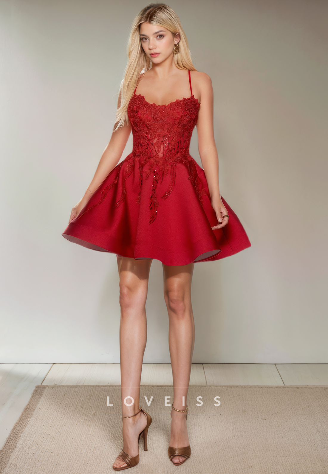 A line Lace Appliques Scoop Burgundy Homecoming Dress Cute Graduation Dress