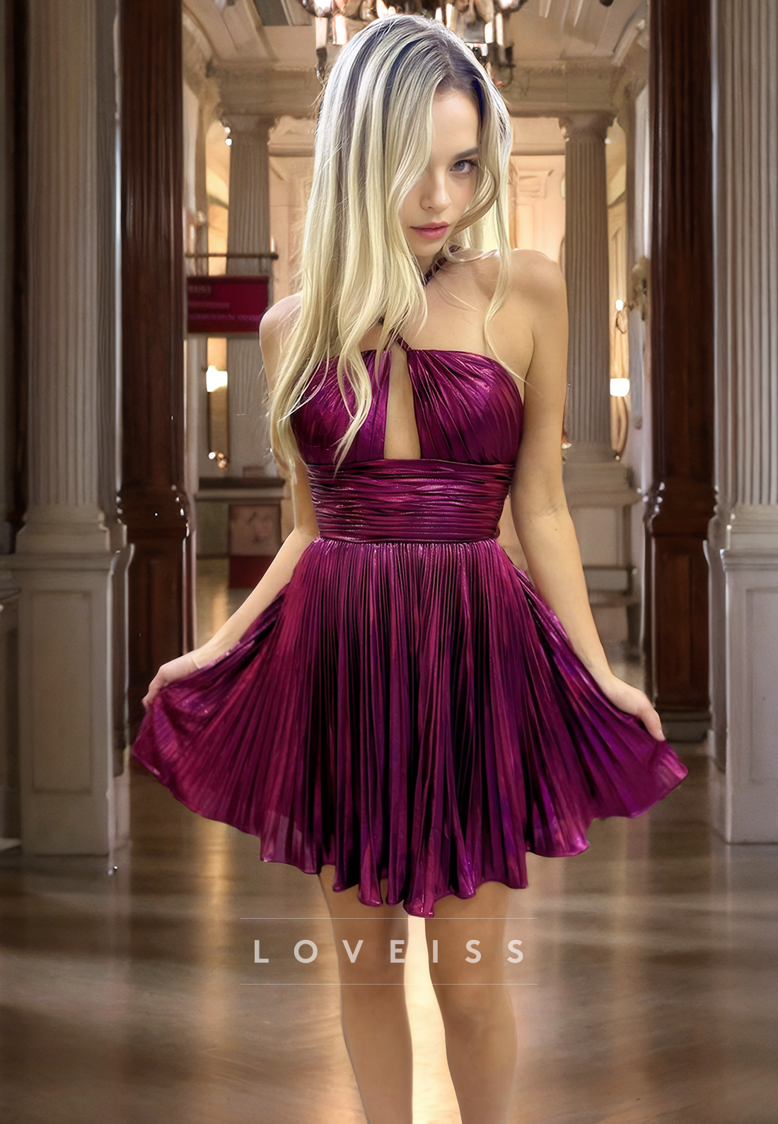 Halter Sleeveless Pleated A-Line Short Homecoming Dress