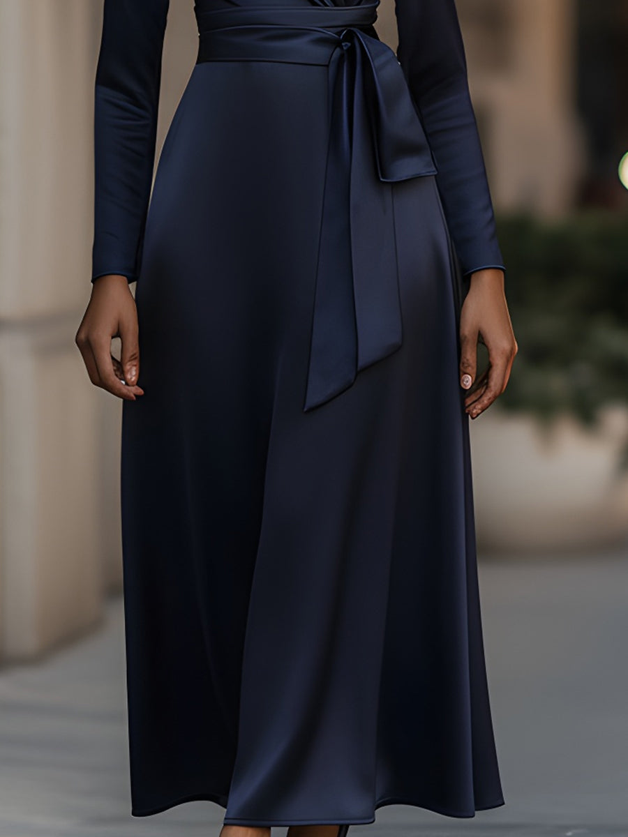 Satin Wrap Dress with Tie Waist