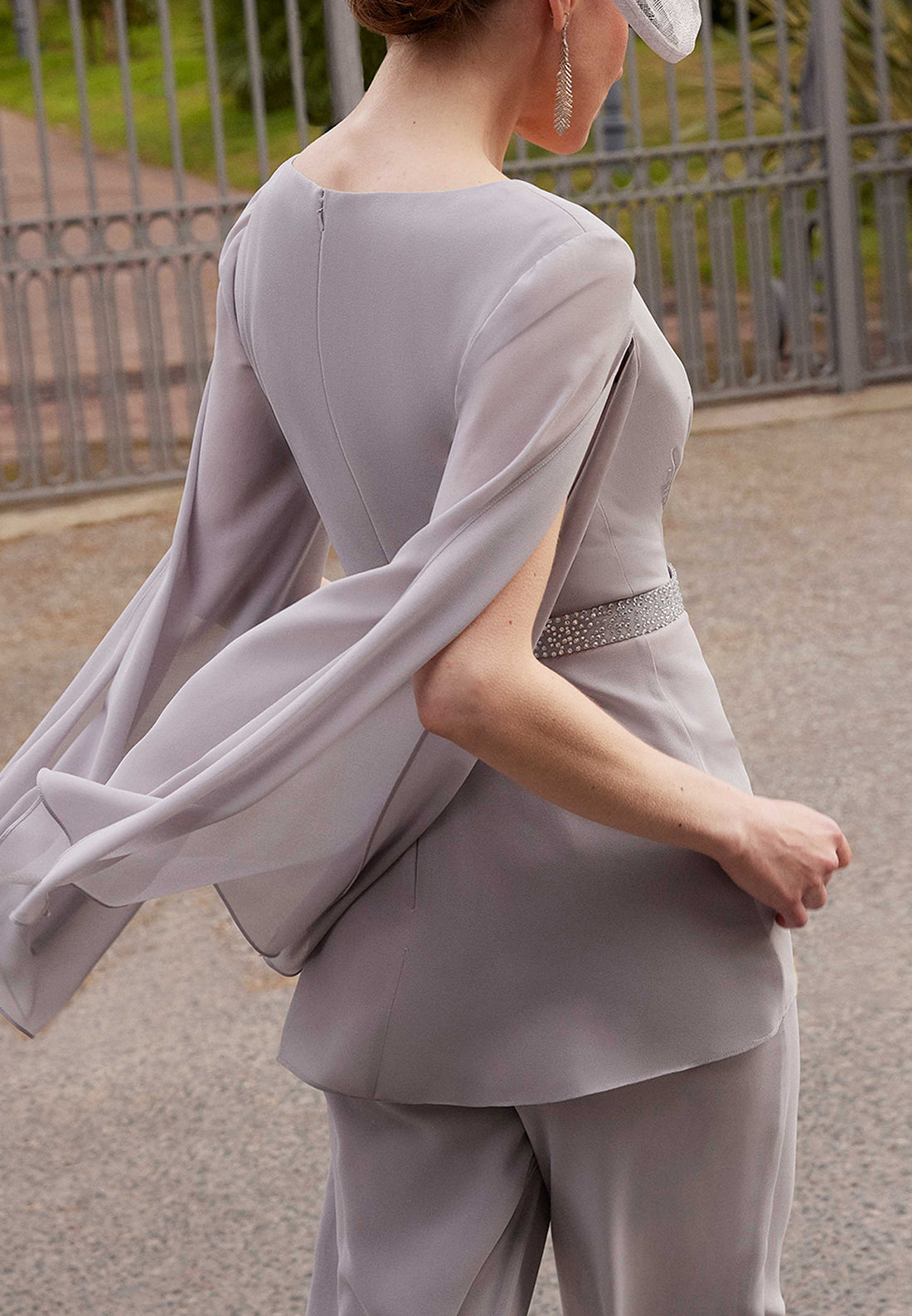 V-Neck Long Sleeves Chiffon Jumpsuit Mother of Bride Dress