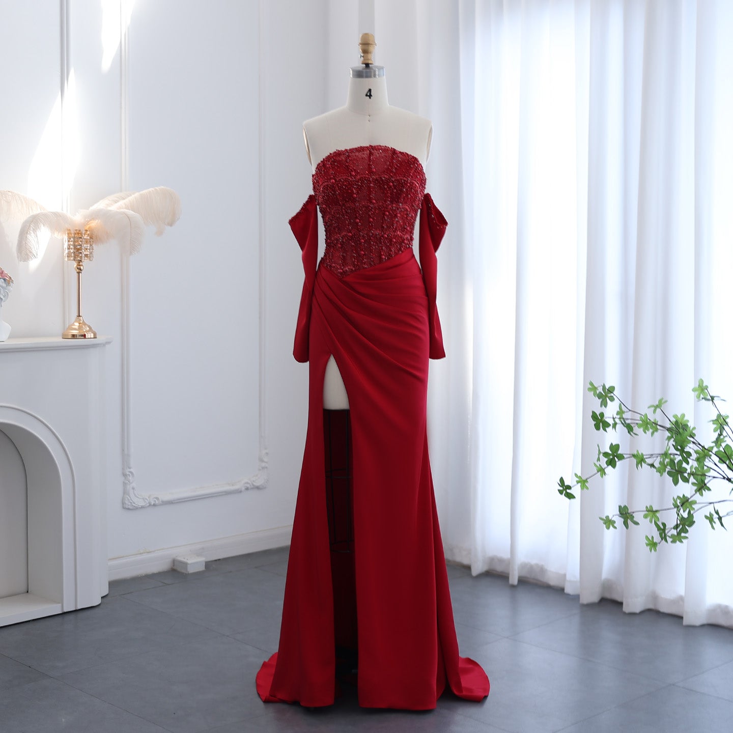 Luxury Mermaid White Evening Dress with High Slit